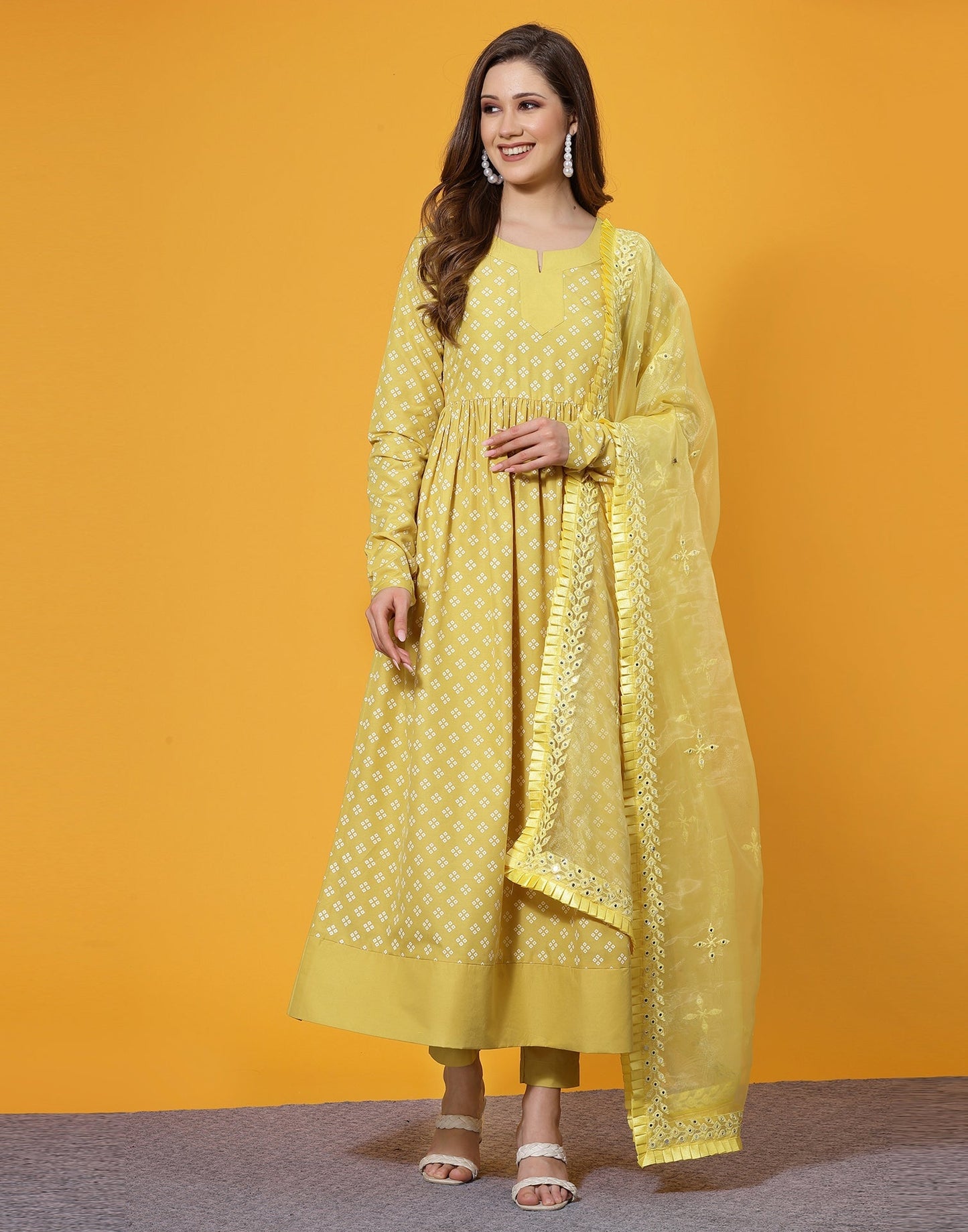 Yellow Anarkali Kurta with Pant And Dupatta | Leemboodi