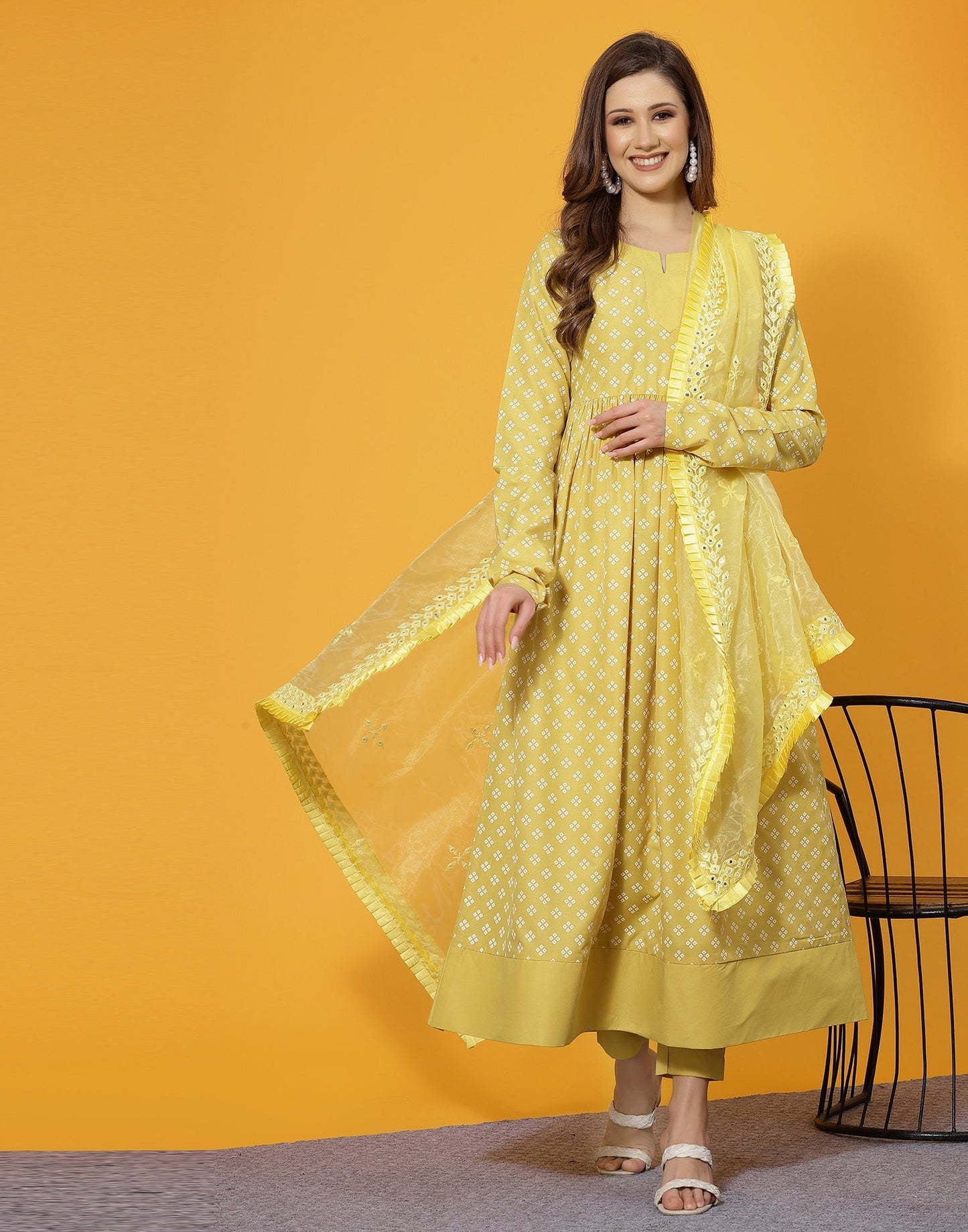 Yellow Anarkali Kurta with Pant And Dupatta | Leemboodi