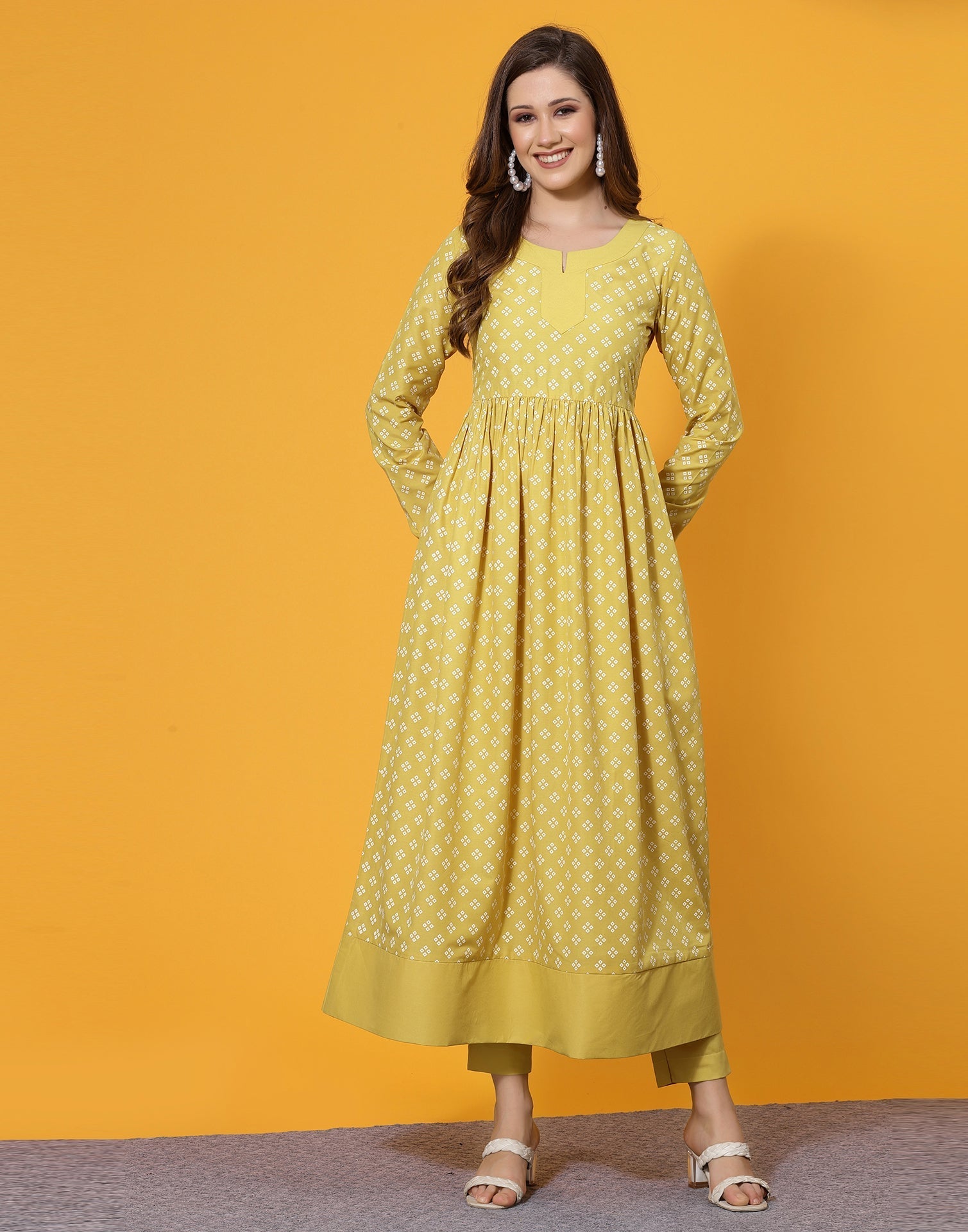 Yellow Anarkali Kurta with Pant And Dupatta | Leemboodi