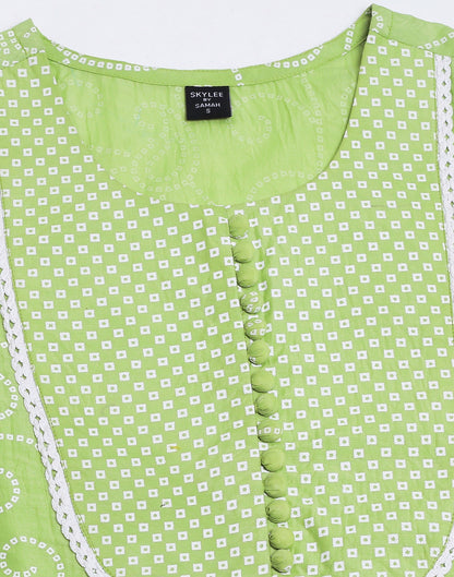 Green Printed Kurti With Pant And Dupatta | Leemboodi
