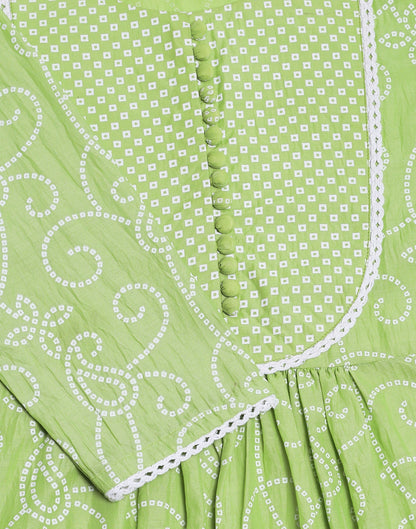 Green Printed Kurti With Pant And Dupatta | Leemboodi