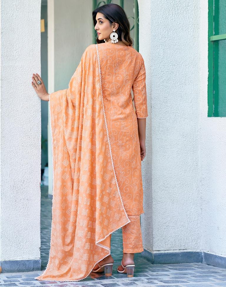 Orange Chinnon Printed Kurta Set With Dupatta