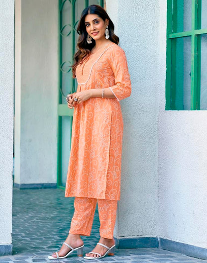 Orange Chinnon Printed Kurta Set With Dupatta