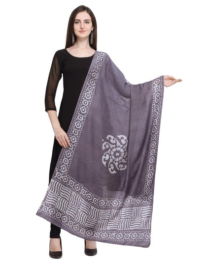 Glorious Grey Coloured Poly Cotton Batik Printed Dupatta | Sudathi