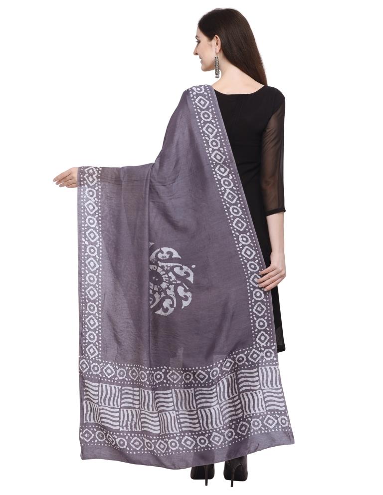 Glorious Grey Coloured Poly Cotton Batik Printed Dupatta | Sudathi