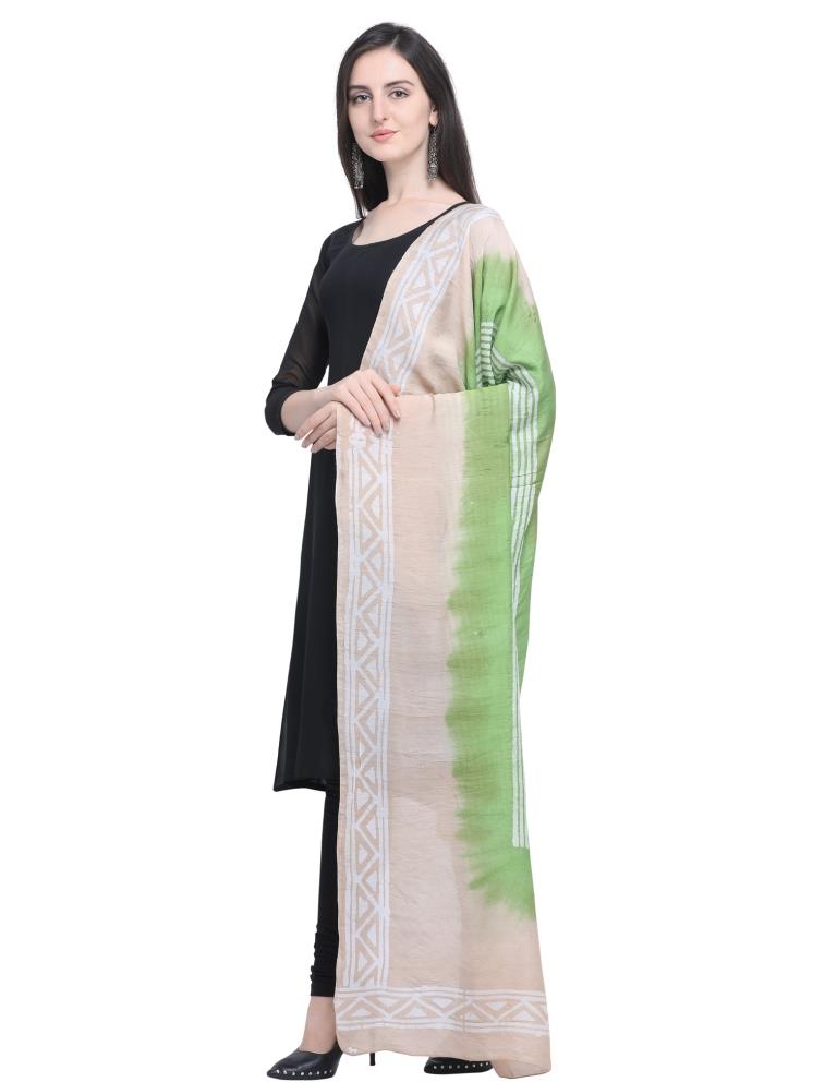 Sparkling Beige, Multicolored Coloured Poly Cotton Batik Printed Dupatta | Sudathi