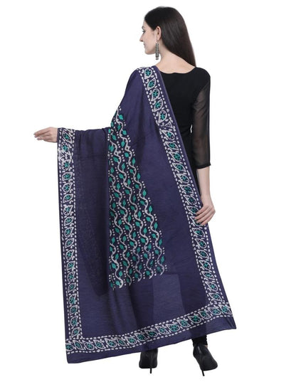 Vibrant Navy Blue, Multicolored Coloured Poly Cotton Batik Printed Dupatta | Sudathi