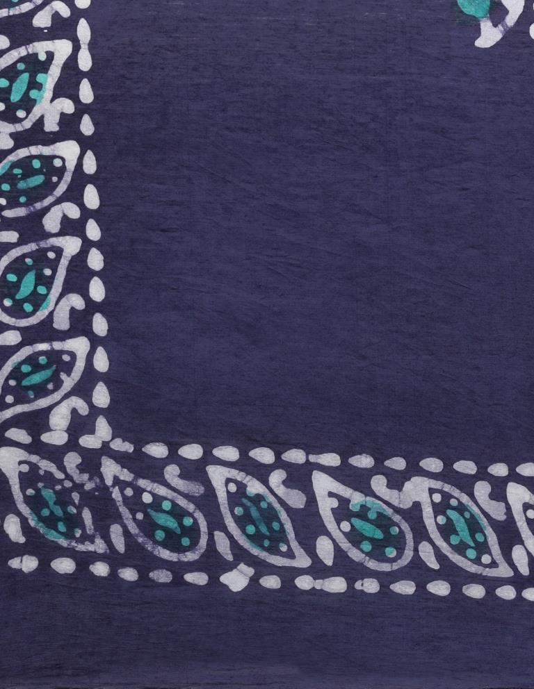 Vibrant Navy Blue, Multicolored Coloured Poly Cotton Batik Printed Dupatta | Sudathi