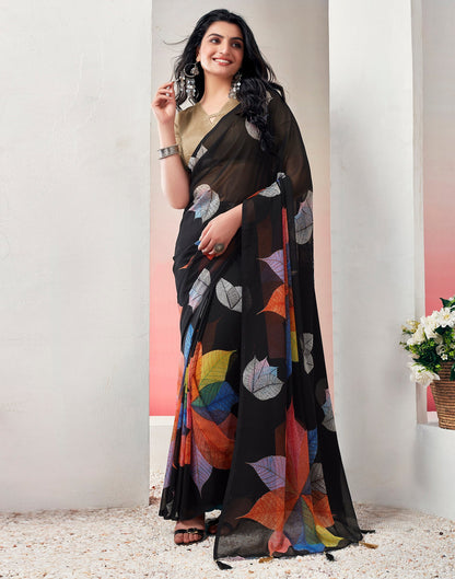 Ready to Wear Black &Multicolour Georgette Printed Saree