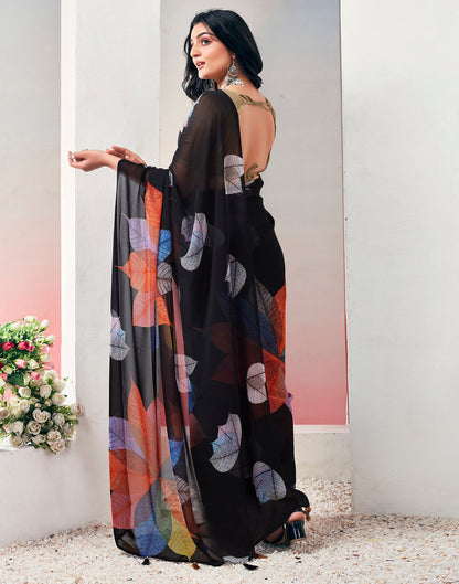 Ready to Wear Black &Multicolour Georgette Printed Saree