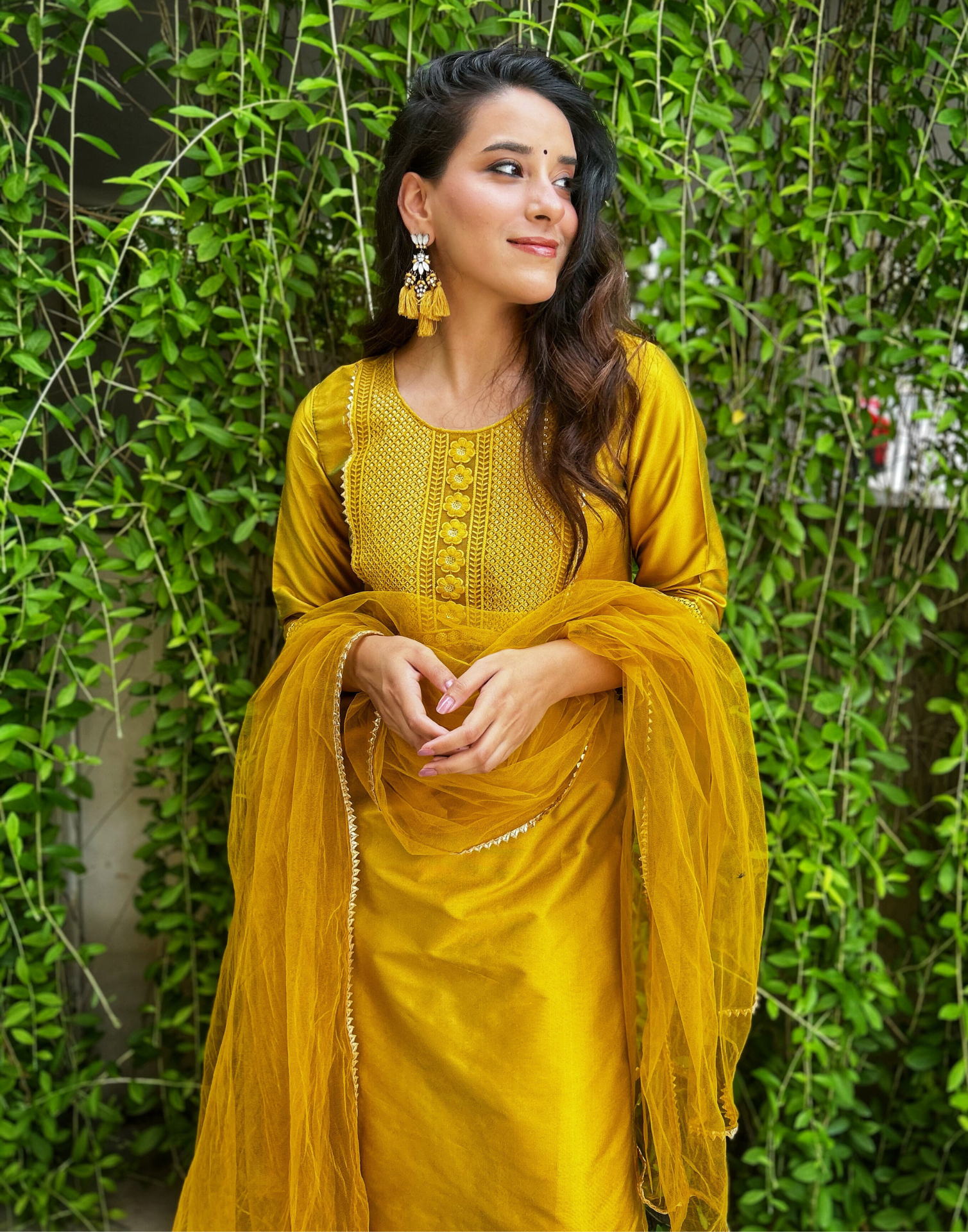 Mustard Yellow Sequence Straight Kurti With Pant And Dupatta | Leemboodi