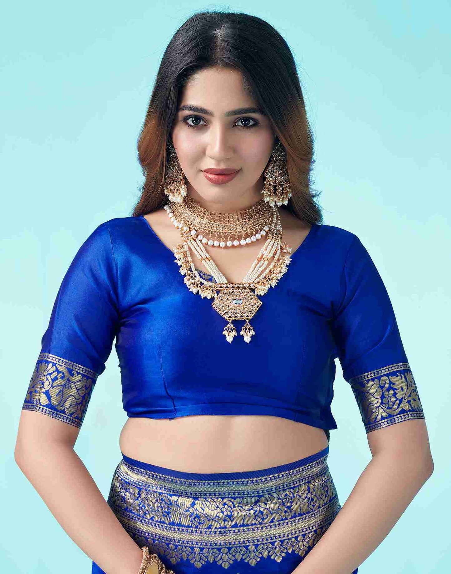 Royal Blue Jacquard Silk Saree