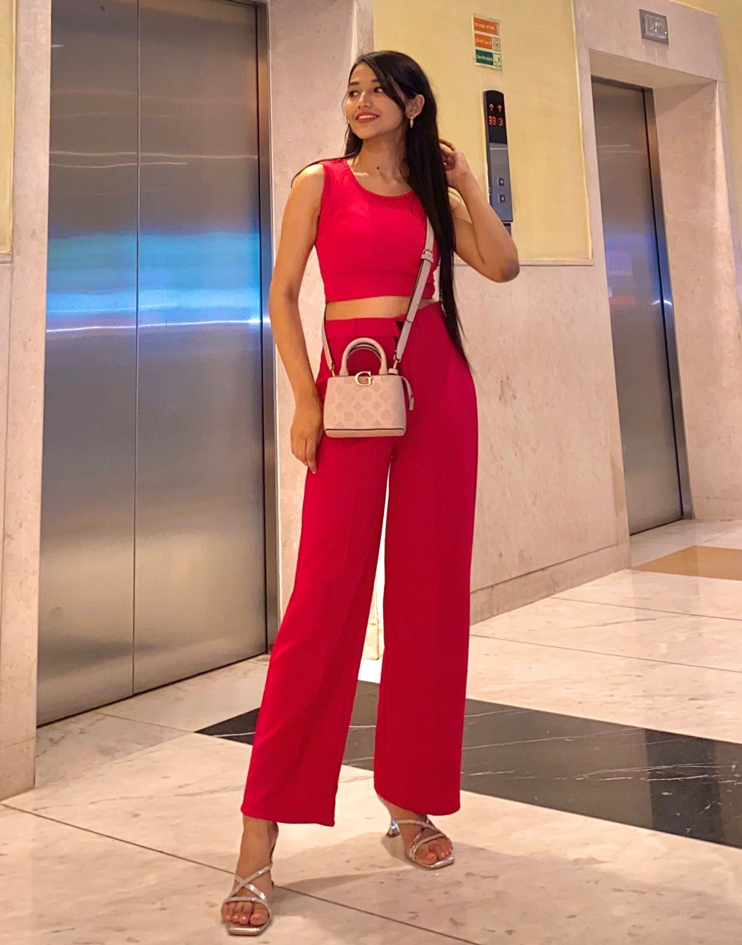 Fuchsia Pink Tank Top With Flared Trouser | Leemboodi