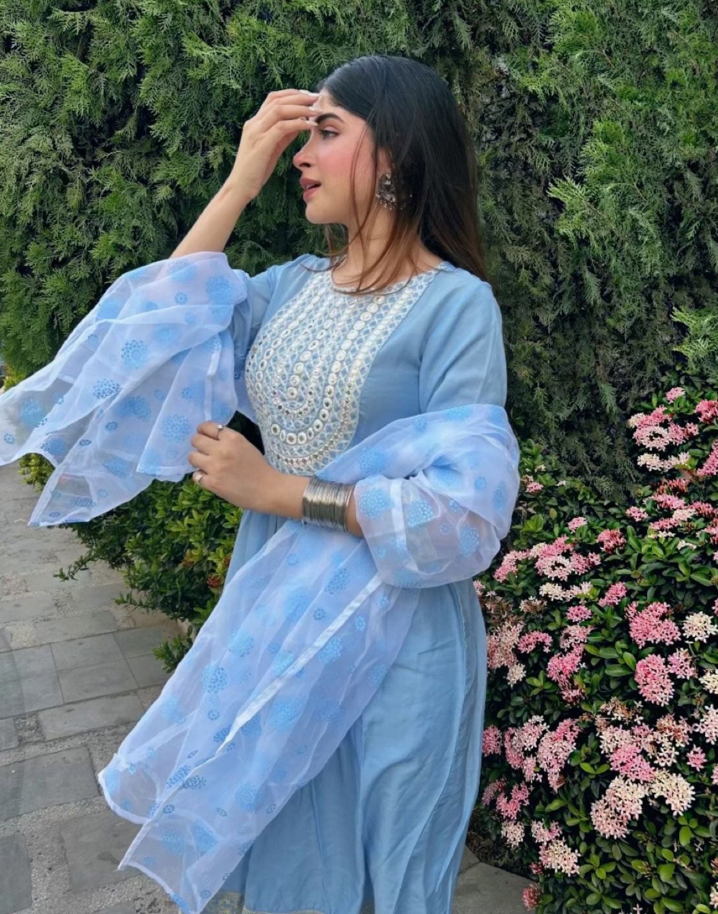 Light Blue Kurti With Pant And Dupatta | Leemboodi