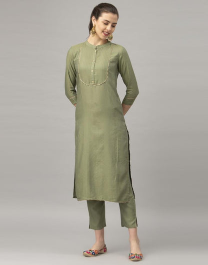 Olive Green Gota Patti Kurti with Pant And Dupatta | Leemboodi