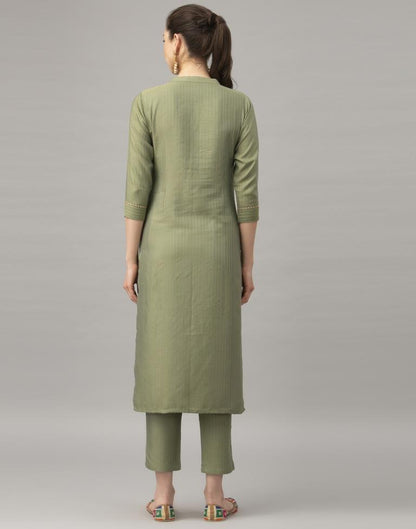 Olive Green Gota Patti Kurti with Pant And Dupatta | Leemboodi