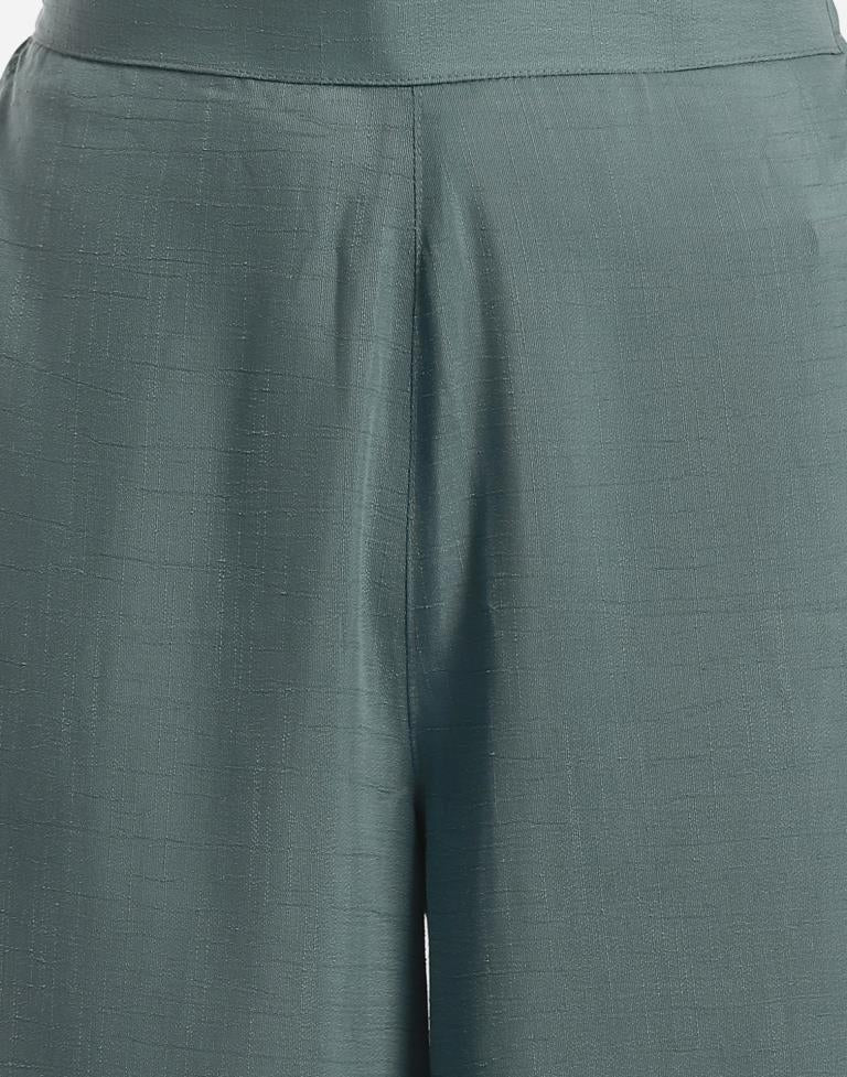 Greyish Teal Kurti with Palazzo And Dupatta | Leemboodi