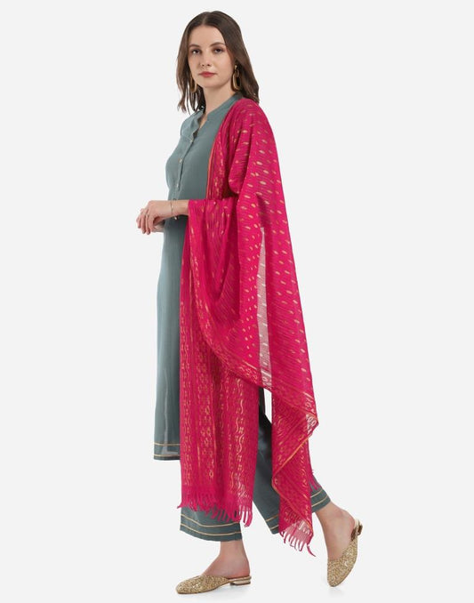 Greyish Teal Kurti with Palazzo And Dupatta | Leemboodi