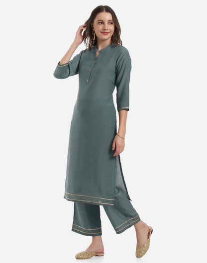 Greyish Teal Kurti with Palazzo And Dupatta | Leemboodi