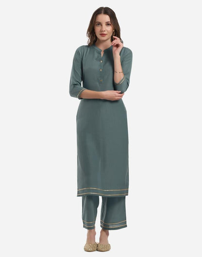 Greyish Teal Kurti with Palazzo And Dupatta | Leemboodi
