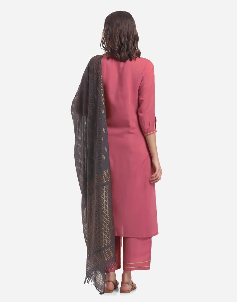 Onion Pink Kurti with Palazzo And Dupatta | Leemboodi