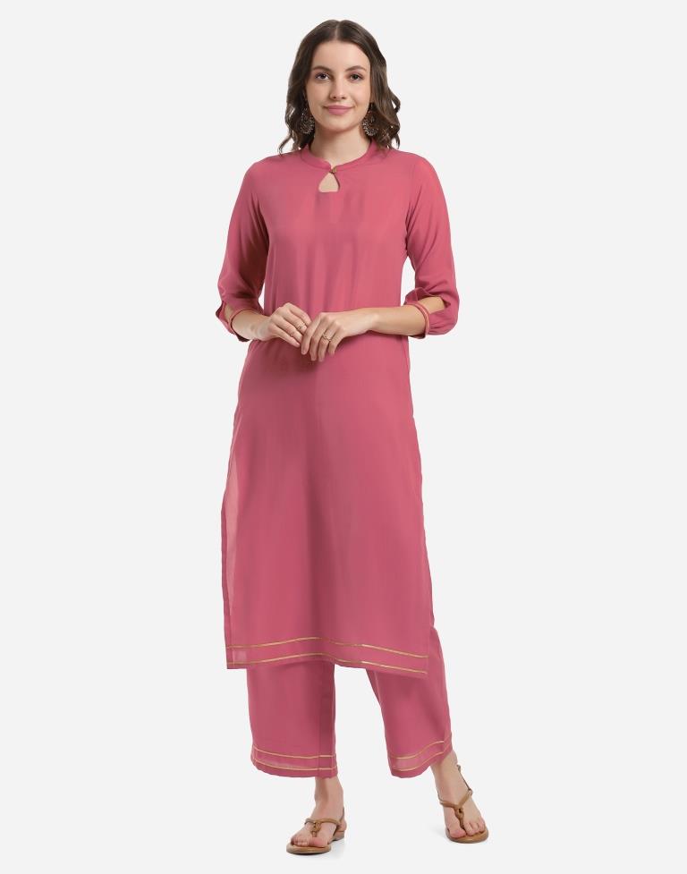 Onion Pink Kurti with Palazzo And Dupatta | Leemboodi