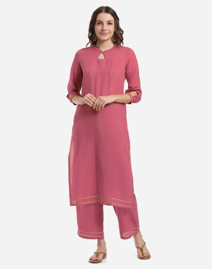 Onion Pink Kurti with Palazzo And Dupatta | Leemboodi