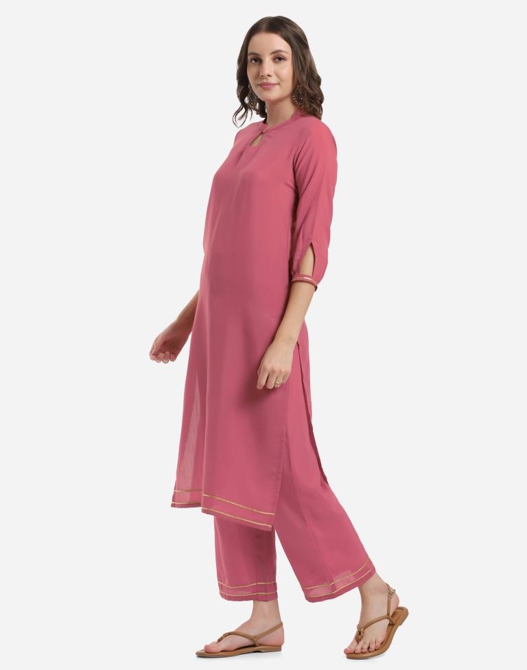 Onion Pink Kurti with Palazzo And Dupatta | Leemboodi