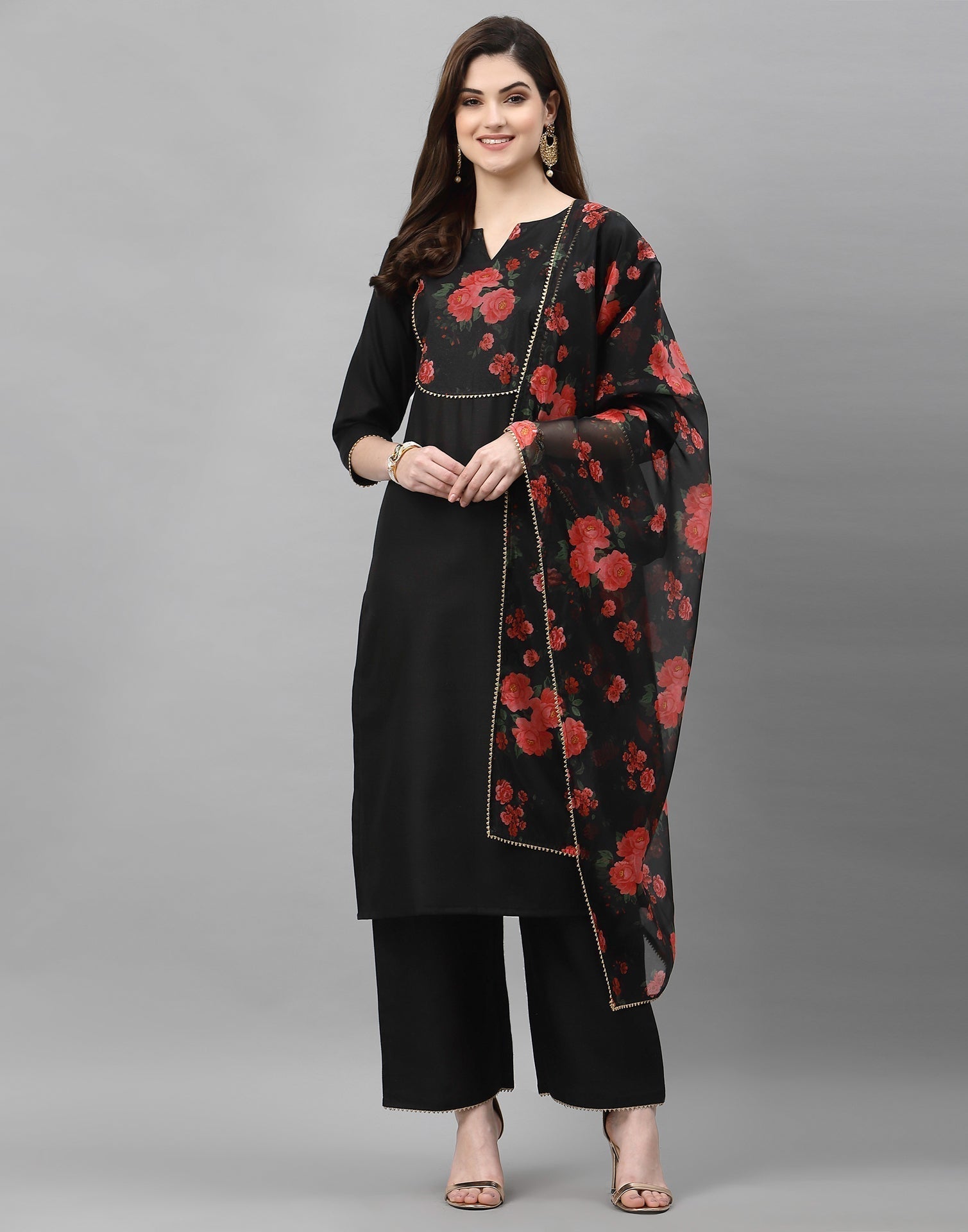 Black Kurti with Pant And Dupatta | Sudathi