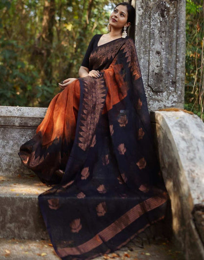 Rust Orange Cotton Weaving Saree
