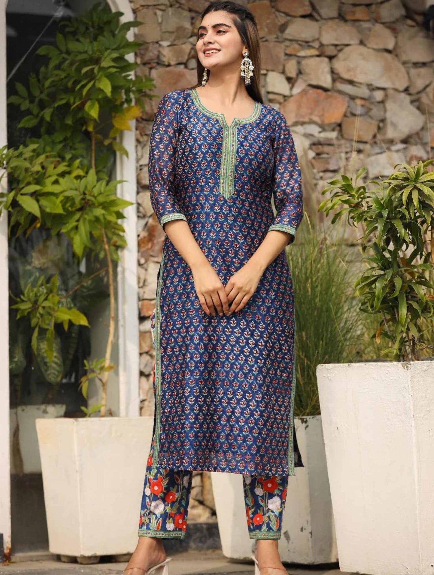 Blue Digital Printed Kurta With Pant And Dupatta