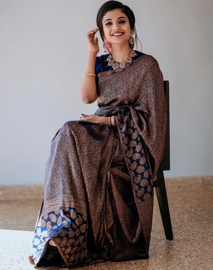 Navy Blue Banarasi Silk Saree