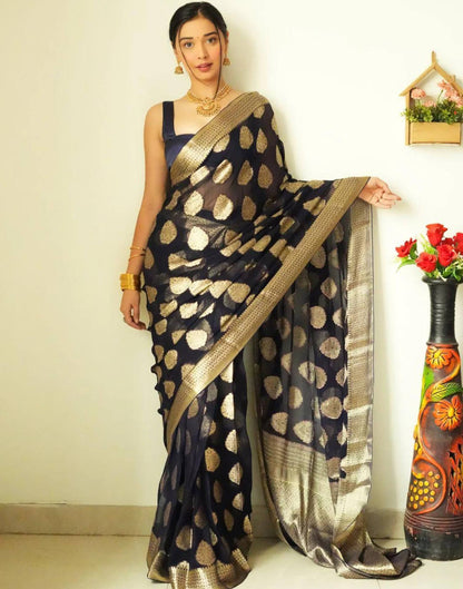 Black Banarasi Cotton Saree