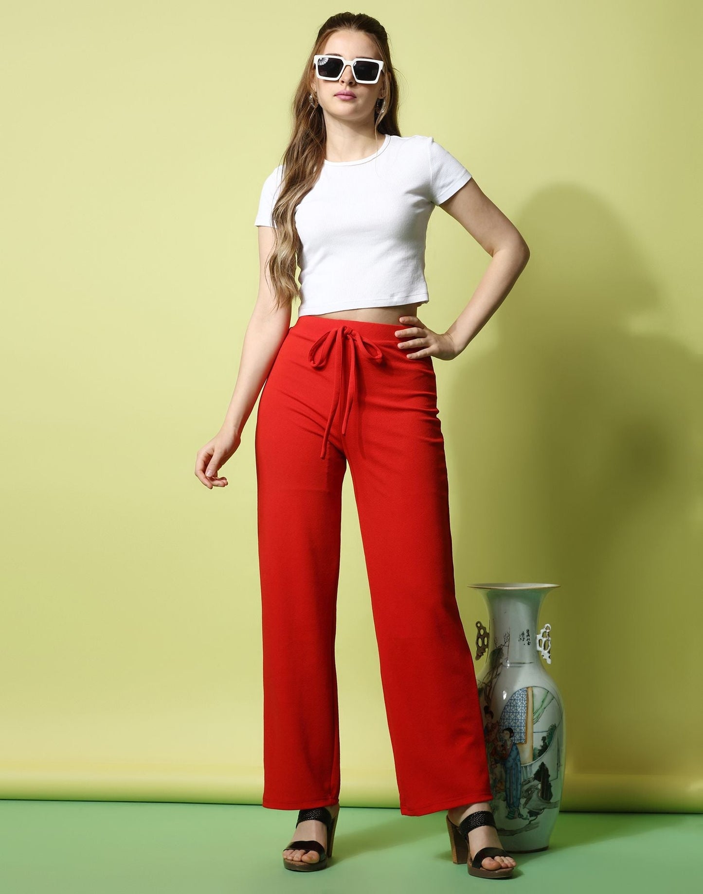 Red knotted Straight Fit Trouser | Sudathi