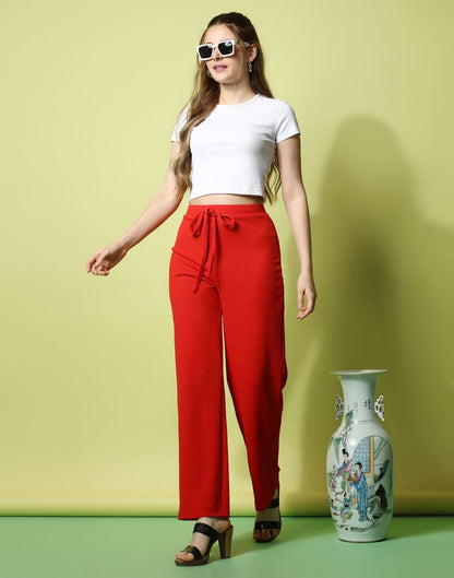 Red knotted Straight Fit Trouser | Sudathi