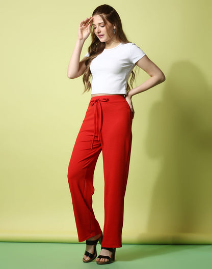 Red knotted Straight Fit Trouser | Sudathi