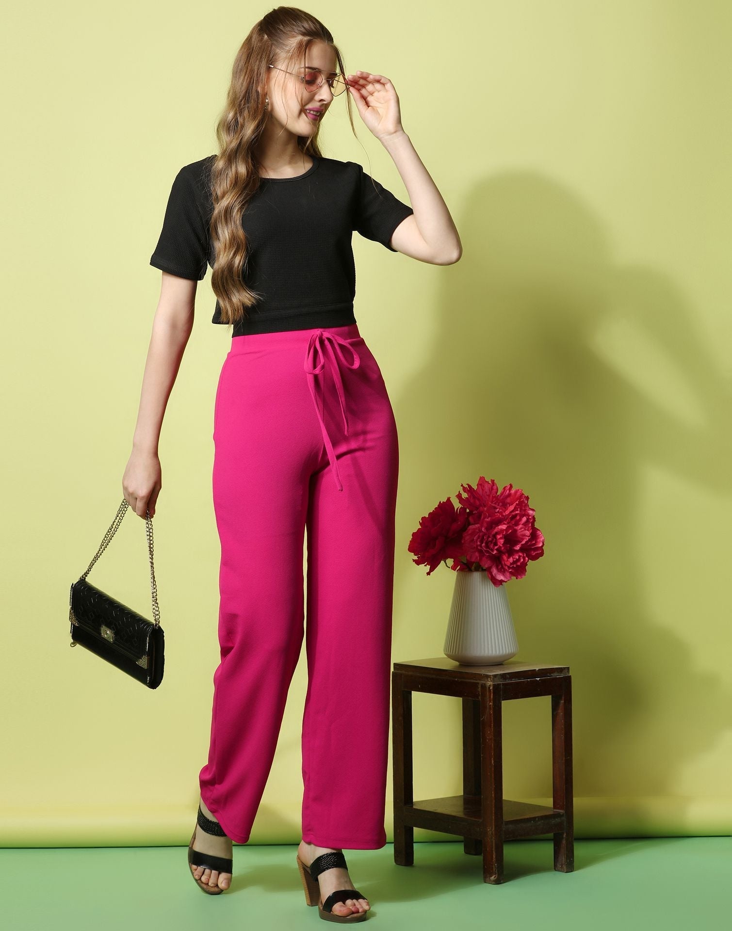 Pink knotted Straight Fit Trouser | Sudathi