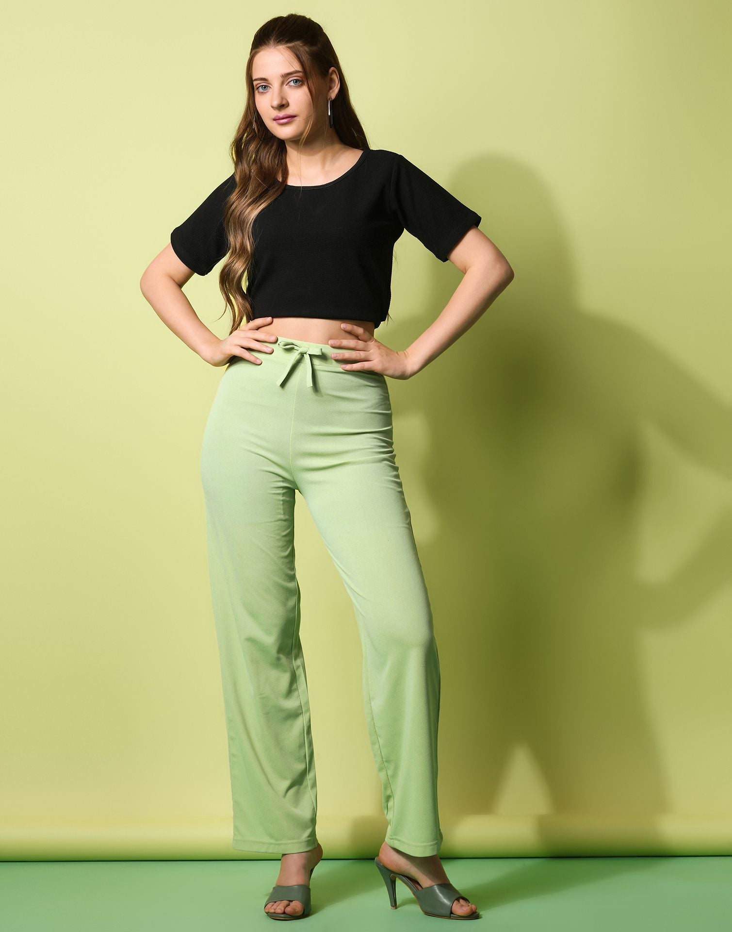 Pista Green knotted Straight Fit Trouser | Sudathi