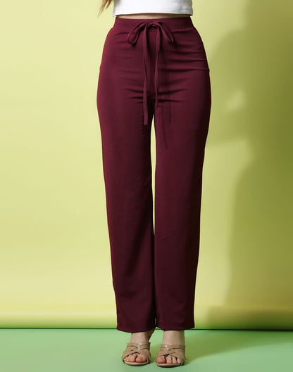 Maroon knotted Straight Fit Trouser | Sudathi
