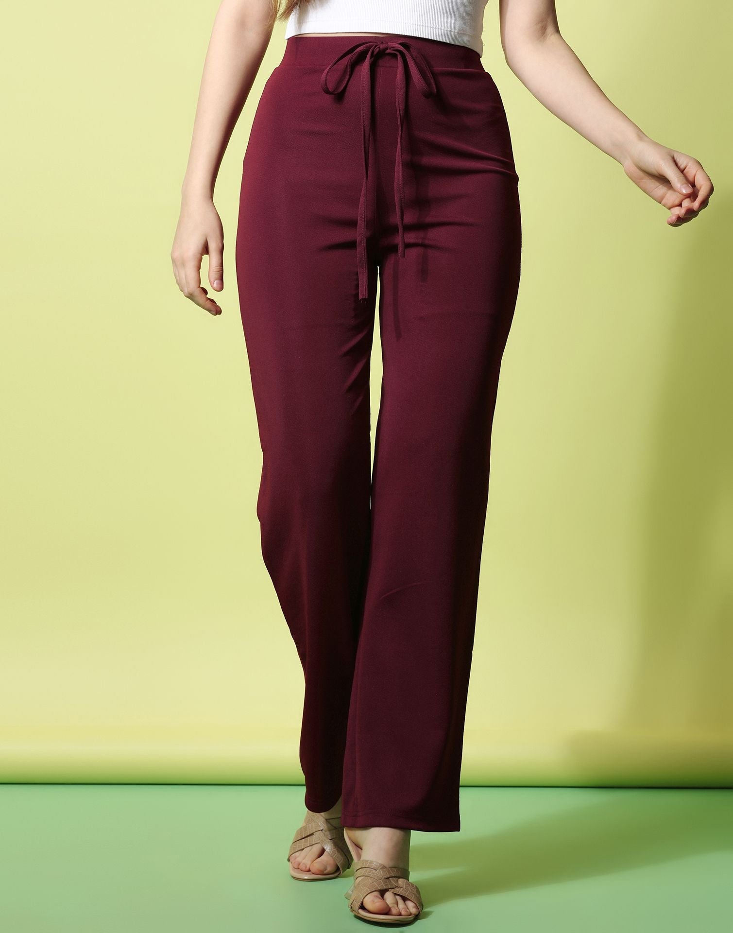 Maroon knotted Straight Fit Trouser | Sudathi