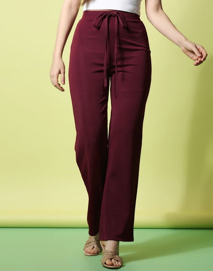Maroon knotted Straight Fit Trouser | Sudathi