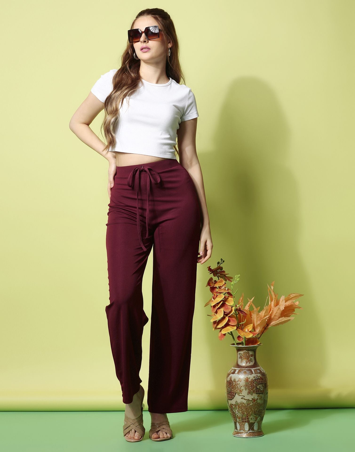 Maroon knotted Straight Fit Trouser | Sudathi