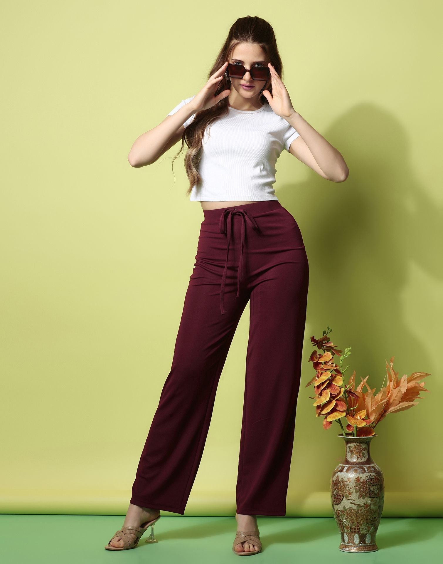 Maroon knotted Straight Fit Trouser | Sudathi