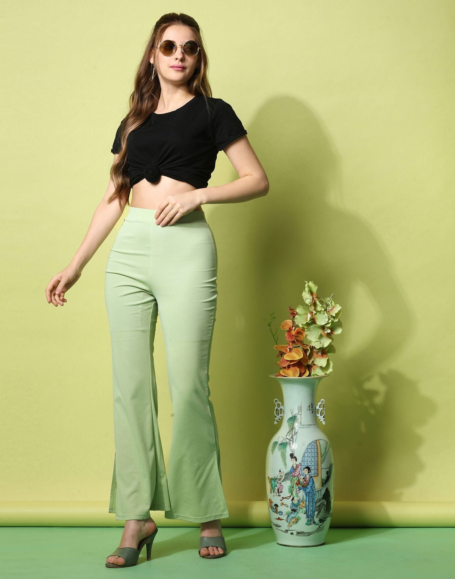 Pista Green Flared Trouser | Sudathi