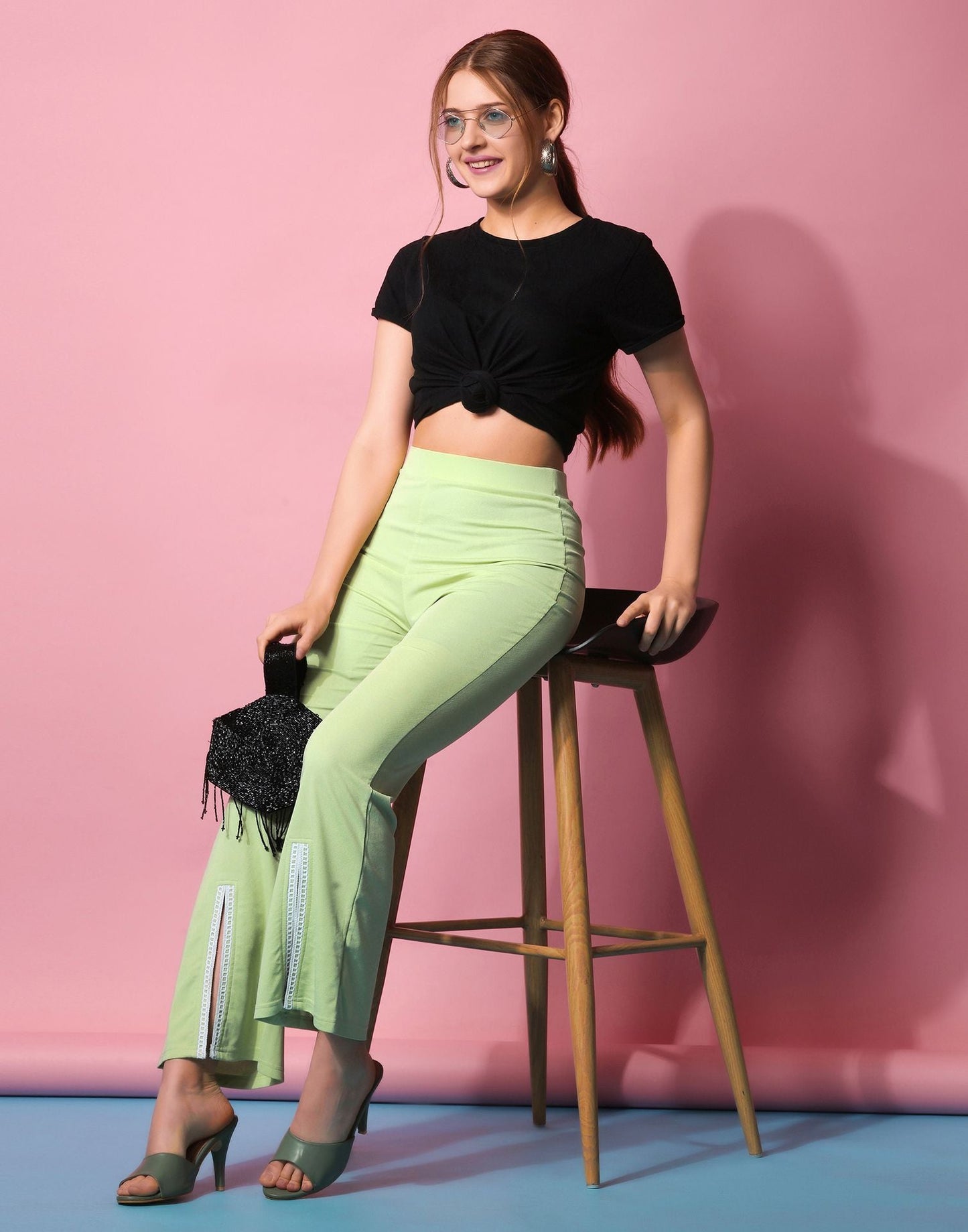 Pista Green Flared Trouser | Sudathi