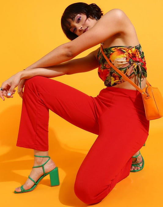 Red Straight Fit Trouser