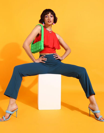 Teal Straight Fit Trouser