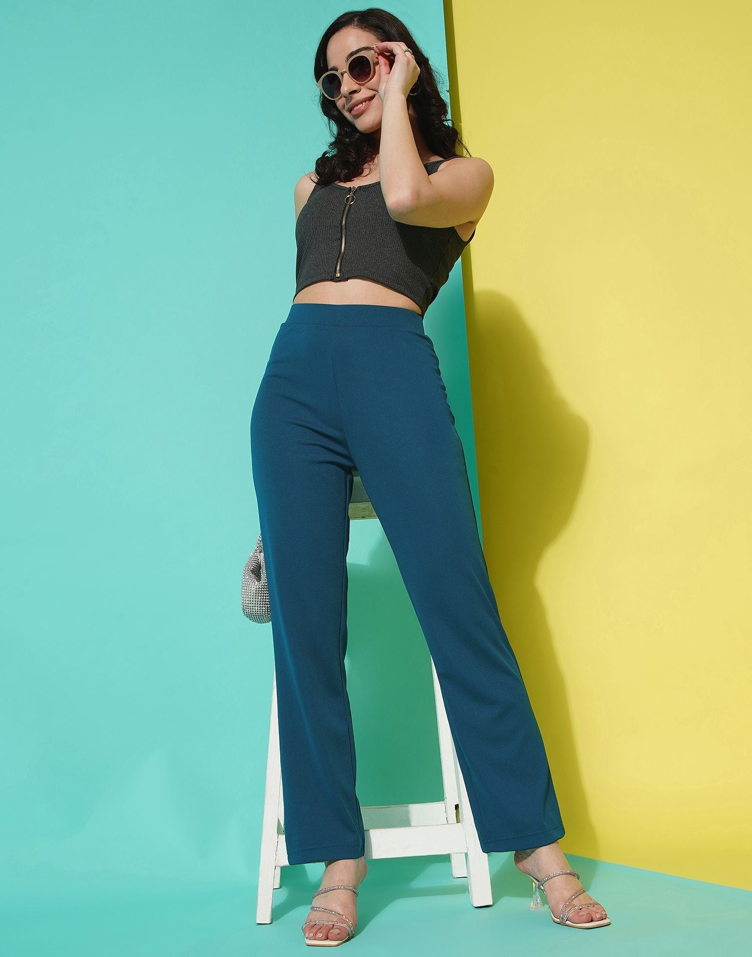 Teal Straight Fit Trouser | Sudathi