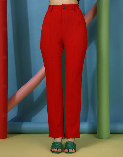 Red Pin Tuck Straight Fit Trouser | Sudathi