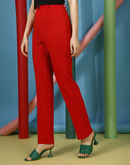 Red Pin Tuck Straight Fit Trouser | Sudathi